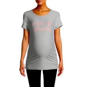 Time and Tru Gray “I Love You Already” Maternity Short Sleeve Graphic T-L
